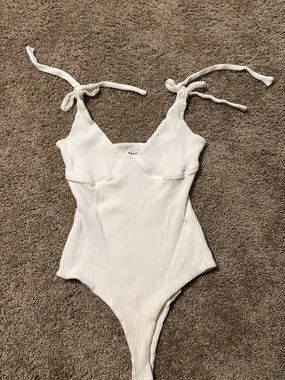 Princess Polly White Ribbed Tie-Shoulder One-Piece